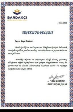 Teşekkür Belgesi — Özge Özdemir